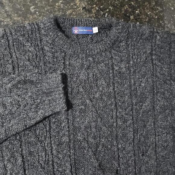 Vintage British Wool Cable Knit Sweater Chunky Knit Fisherman Charcoal Outdoor - Picture 1 of 7